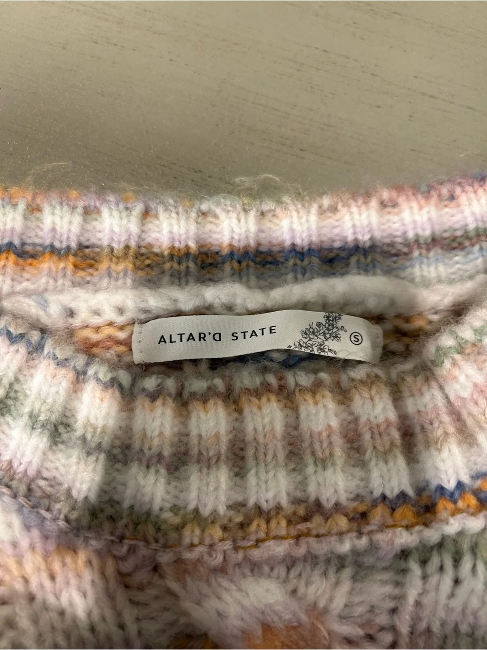 Altar'd State Pastel Multicolor Striped Cropped Crewneck Sweater